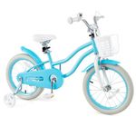 COSTWAY Kids Bike, 16 Inch Toddler Bike Children Bicycle w/Training Wheels, Hand & Coaster Brakes, Adjustable Saddle & Handlebar, Basket, Bell, Kids Bicycle for Girls Boys Aged 3-8 Years Old, Blue