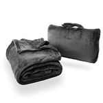 Cabeau Fold ‘n Go Travel and Throw Blanket Plus Compact Case - For Home and Travel - Doubles as Lumbar Pillow and Neck Support Pillow - French Microfiber Comfort - Charcoal