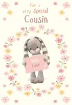 ICG Special Cousin Female Birthday Card for Girls - Hun Bun Bunny and Floral Wreath Embossed with a Foil Finish