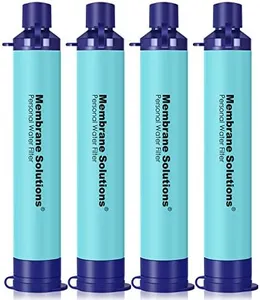 Membrane Solutions Portable Water Filter Straw Filtration Straw Purifier Survival Gear for Hiking, Camping, Travel, and Emergency, Blue, 4 pack