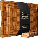 Kikcoin Extra Large Bamboo Cutting Boards, (Set of 3) Chopping Boards with Juice Groove Bamboo Wood Cutting Board Set Butcher Block for Kitchen, End Grain Serving Tray by