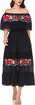 YZXDORWJ Women Embroidered Mexican Present Casual Sexy Lace Off-Shoulder Long Dress, 348bk, Medium