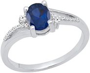 Sterling Silver 7X5 MM Oval Blue Sapphire & Round Diamond Ladies Bridal Engagement Ring (Size 5)