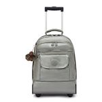 Kipling Women's Sanaa Large Rolling Backpack, Adjustable Padded Straps, Slide-Up Handle, Crinkle Nylon Backpack, Moon Grey Metallic, 12.5''L x 18.5''H x 10.75''D, Kipling Women's Sanaa Large Rolling