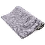 smiry Non Slip Chenille Bath Mat, Extra Soft Bathroom Mat, Super Absorbent Fluffy Bath Mats for Bathroom, Machine-Washable Quick Dry Bath Rug Foot Mat, 40 x 60 cm, Grey