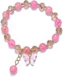 El Regalo 1 PC Butterfly Sparkly Crystal Beads Tassel Bracelet With Cute Enamel Butterfly Charms for Girls/Teens/Women (Pink)