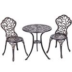 GiantexUK 3 Pieces Patio Bistro Set, Cast Aluminum Round Garden Table and Chairs Set, All-weather Outdoor Dining Furniture Set for Backyard Poolside Deck Balcony