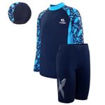 Boys Swimming Costume Rash Guard Swimsuits Set 3 Piece Long Sleeve Swim Shirts Quick Dry Bathing Suits with Trunks 170(UK, Age, 13 Years, 14 Years, Blue-1)