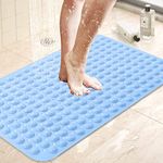 Lifekrafts PVC Accu-Pebble Anti-Slip Bathroom Shower Mat (Blue, 88x58 cm)