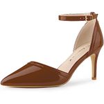 Allegra K Women's Pointy Toe Ankle Strap Stiletto Heels Pumps Brown 4 UK/Label Size 6 US