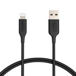 Amazon Basics ABS USB-A to Lightning Cable Cord, MFi Certified Charger for Apple iPhone, iPad, Black, 3-Ft, 2-Pack