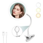 10X Magnifying Clip on Makeup Mirror Gooseneck, 6.5" Vanity Mirror with Light, 2000mAh USB Recharge 360° Rotating,Clip On Gooseneck Magnifying Vanity Mirror with Light,Travel Makeup Mirror (White 10X)