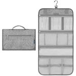 PAVILIA Hanging Toiletry Bag Women Men, Travel Kit Foldable Large Toiletries Organizer, Roll up Cosmetics Makeup Bag Accessories, Waterproof Essentials Jewelry Case (Heather Grey)