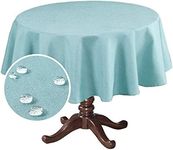 H.VERSAILTEX Linen Textured Table Cloths Round 70 Inch Premium Solid Tablecloth Spill-Proof Waterproof Table Cover for Dining Buffet Feature Extra Soft and Thick Fabric Wrinkle Free, Aqua