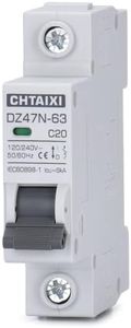 Chtaixi AC Miniature Circuit Breaker, 20 Amp 120V/240V 1 Pole DIN Rail Mount Circuit Breaker, Thermal Magnetic Trip, Solar AC Disconnect Switch MCB C20