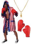 Maxim Party Supplies Adult Satin American Flag Boxing Costume with Robe, Necklace, Boxing Gloves and Shorts for Men, Multi Color, One size