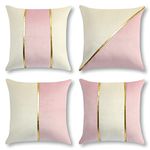 JOTOM Set of 4 Velvet Cushion Covers 45 x 45cm Soft Decorative Throw Pillow Covers Gold Leather Striped Luxury Modern Square Cushion Pillow Cases for Couch Bedroom Living Room Sofa Car Decor (Pink)