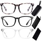 Y&D 3 Pack Blue Light Blocking Glasses with Glasses Case Glasses bag Kit, Non-Prescription Lens Clear Frame Gaming Computer Reading Glasses for Women Men Anti Eyestrain (Leopard print)