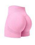 YEOREO Professional Women Workout Shorts 3.6" Scrunch Shorts Seamless High Waisted Contour Gym Yoga Biker Shorts, Pink, X-Small