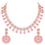 Atasi International Rose Gold MInt Pink Kundan and American Diamond Necklace Jewellery Set with Earrings for Women (RGP5555)