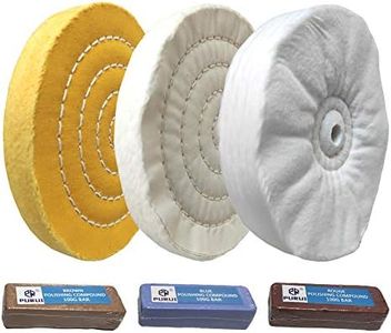 PURUI 6" Buffing Polishing Wheel with Polishing Compound Kit Used On Bench Grinder for Jewelry and Soft Metals-Includes 3PC 6" Buffing Wheels with 1/2" Arbor Hole and 3PC 100g Polishing compounds 6PC