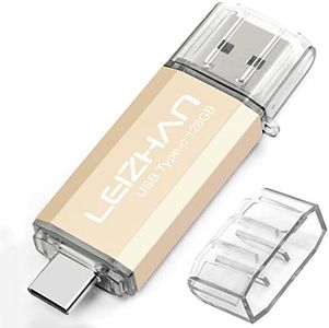 leizhan 128GB USB C Flash Drive Dual OTG Thumb Drive Memory Stick USB C Smartphones, Samsung Galaxy S9, Note9, S8, S8 Plus, LG G6, Google Pixel XL, Tablets MacBook,Gold