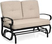 Giantex Outdoor Glider Bench Patio Loveseat with Cushions, 2-Person Outdoor Rocking Chair, Porch Glider Swing for Garden, Backyard, Poolside, Patio Seating Rocker (Beige)