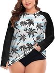 FOREYOND Plus Size Rash Guard Shirts for Women Long Sleeves UPF 50+ Sun Protection Loose Fit Swimming Tops Swimwear, 2_coconut Palm, 3X-Large Plus