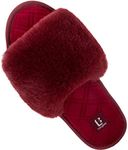 LongBay Women's Fuzzy Faux Fur Memory Foam Cozy Flat Spa Slide Slippers Comfy Open Toe Slip On House Shoes Sandals (Small / 5-6, Wine Red)