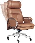 HUAUR Genuine Leather Modern Executive Chair High-Back Support 90 to 150 Degrees Tilt and Upholstered Home Desk Chair with Base 400LB Capacity Swivel Computer Office Chair (Orange)