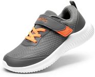 DREAM PAIRS Boys Girls Shoes Kids Tennis EZ-Ons BreezeRunners Running Athletic Walking Sneakers,Size 13 Little Kid,Grey/Orange,Contact-K