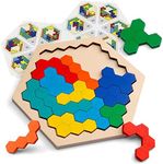 Coogam Wooden Hexagon Puzzle for Kid Adults - Shape Block Tangram Brain Teaser Toy Geometry Logic IQ Game STEM Montessori Educational Ages 3+ Challenge