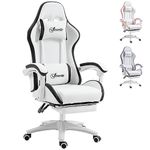 Vinsetto Racing Gaming Chair, Reclining PU Leather Computer Chair with 360 Degree Swivel Seat, Footrest, Removable Headrest and Lumber Support, White and Black