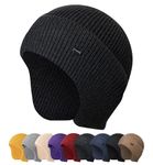 HiRui Knit Beanie Winter Hats Ear Covers for Men Women Kids-Warm Daily Headwear (Black)