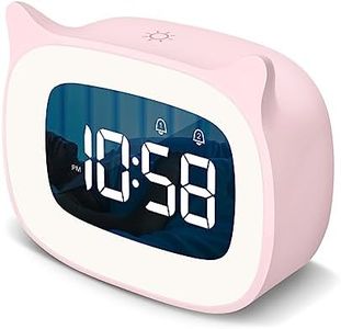 SMOUPING Kids Alarm Clock with Night Light & 18 Ringtones,Rechargeable,Cute Cat Ear Clock for Boys Girls Birthday Presents,Digital Clock for Children's Bedroom(Pink)