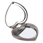 Mini Vintage Heart Elegant Makeup Mirror, Portable 1X/2X Magnifier (Silver)