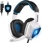 SADES Spirit Wolf 7.1 Surround Stereo Sound USB Computer Gaming Headset with Microphone,Over-The-Ear Noise Isolating,Breathing LED Light for PC Gamers (Black White)