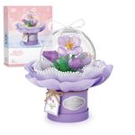 MEIEST Flower Building Blocks Set with Dust-Proof Dome,Simulation Bouquet for Valentine's Day,Bonsai Building Bricks Toys,Home Decor (Tulip)