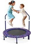 36-Inch Trampoline for Kids Mini Trampoline with Adjustable Handle and Safety Padded Cover Foldable Toddler Trampoline Indoor & Outdoor Rebounder Trampoline for Kids Play and Exercise (dark blue)