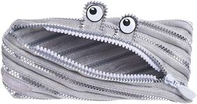 ZIPIT Monster Pencil Case for Kids | Pencil Pouch for School, College and Office | Pencil Bag for Boys & Girls (Silver)