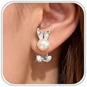 Easter Earrings for Women Cute Rhinestone Bunny Earrings Pearl Peep Rabbit Egg Earring Easter Basket Stuffers