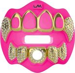 Loudmouth Football Mouth Guard for Youth & Adult - 3D Chrome Grillz Pink Mouthpiece with Strap, No-Boil Braces-Friendly Sports Mouthguard (Fluorescent Pink)
