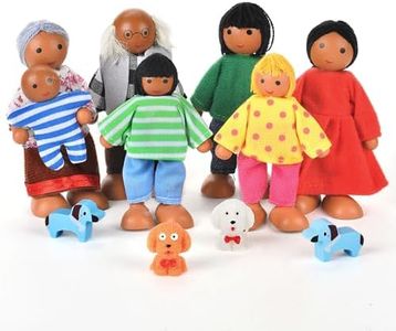 Aolso Familia de Muñeca de Madera Conjunto de Muñecas para Niños, Personaje Casa de Muñecas, Conjuntos de 7 Personas Casa de muñecas de Madera, Accesorios para Casa de muñecasm,Juguetes de Muñeca
