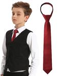 mintgreen Boys Girls Neckties Adjustable Zipper Kids Wedding Formal Ties, Dark Red, 15 Inches