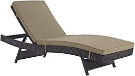 DEVOKO Dark Brown 1-Piece Rattan Wicker Adjustable Unique Outdoor Swimming Pool, Terrace Chaise Lounge with Beige Cushion