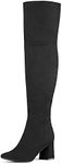 DREAM PAIRS Women’s Thigh High Over The Knee Fashion Chunky Heel Long Boots, Black/Suede, 8