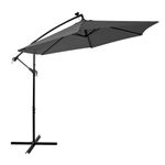 Nustone 3 Metre Round Cantilever Parasol, Patio Umbrella with UV Protection, Steel Frame for Ultra Stability and Solar LED Lights for Outdoors, Garden and Terraces in Grey