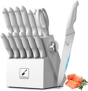 imarku Kitchen Knife Set, Japanese Knives Set For Kitchen, Stainless Steel Knife Set With Block, Sashimi Knives For Fish/Meat Slicing, Kitchen Essentials, White, Anti-Slip Handle, Dishwasher Safe