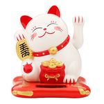 Natchcart Medium Hand Waving White Lucky Cat Solar Powered Chinese Maneki Neko Waving Arm, White (Solar Waving Cat Small), Plastic