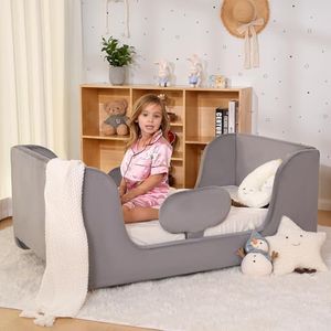 NAIZEA Toddler Bed,Upholstered Montessori Toddler Floor Bed Frame,Crib Size Low Profile Soft Kids Platform Bed for Boys & Girls,Grey